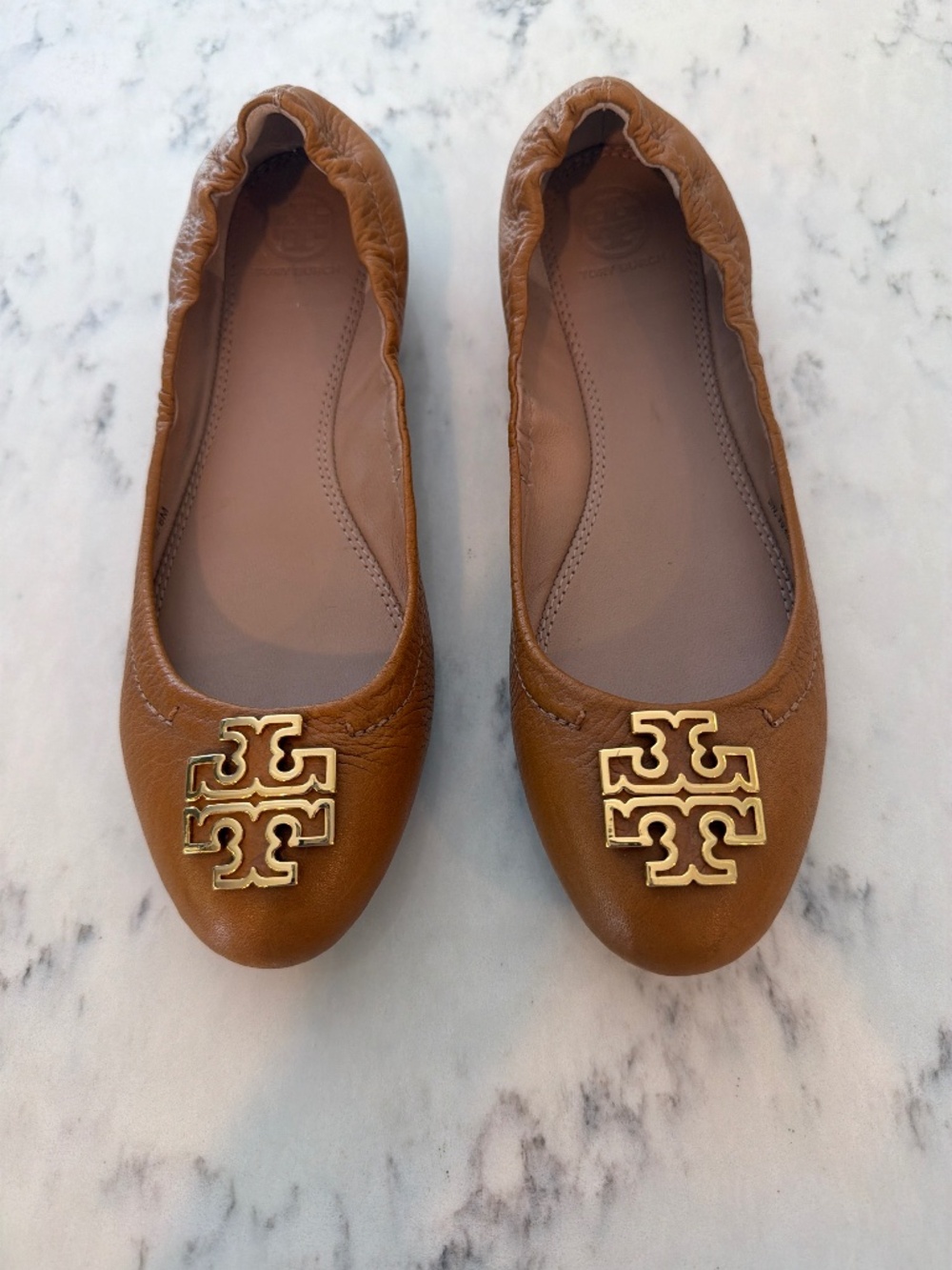 Tory Burch Neutral Tan Leather Ballet Flats